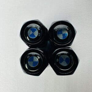 NEW! BMW Logo Valve Stem Caps Tires Black Metal Screw On Set of 4 After Market